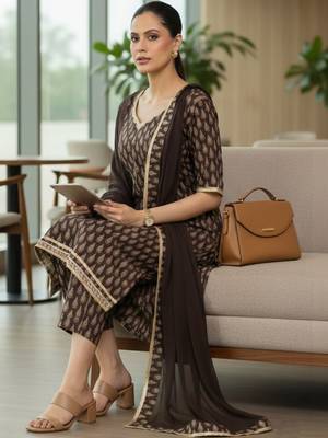 Women Ethnic Motifs Printed Regular Kurta with Trousers & With Dupatta 7