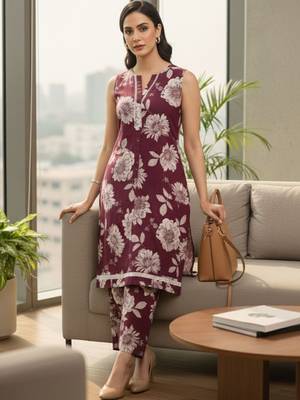 Women Floral Printed Regular Thread Work Pure Cotton Kurta with Trousers 2