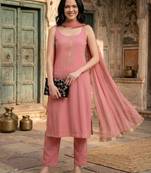 Women Yoke Design Empire Silk Crepe Kurta with Trousers & With Dupatta