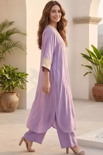 Women Embroidered Regular Thread Work Kurta with Palazzos