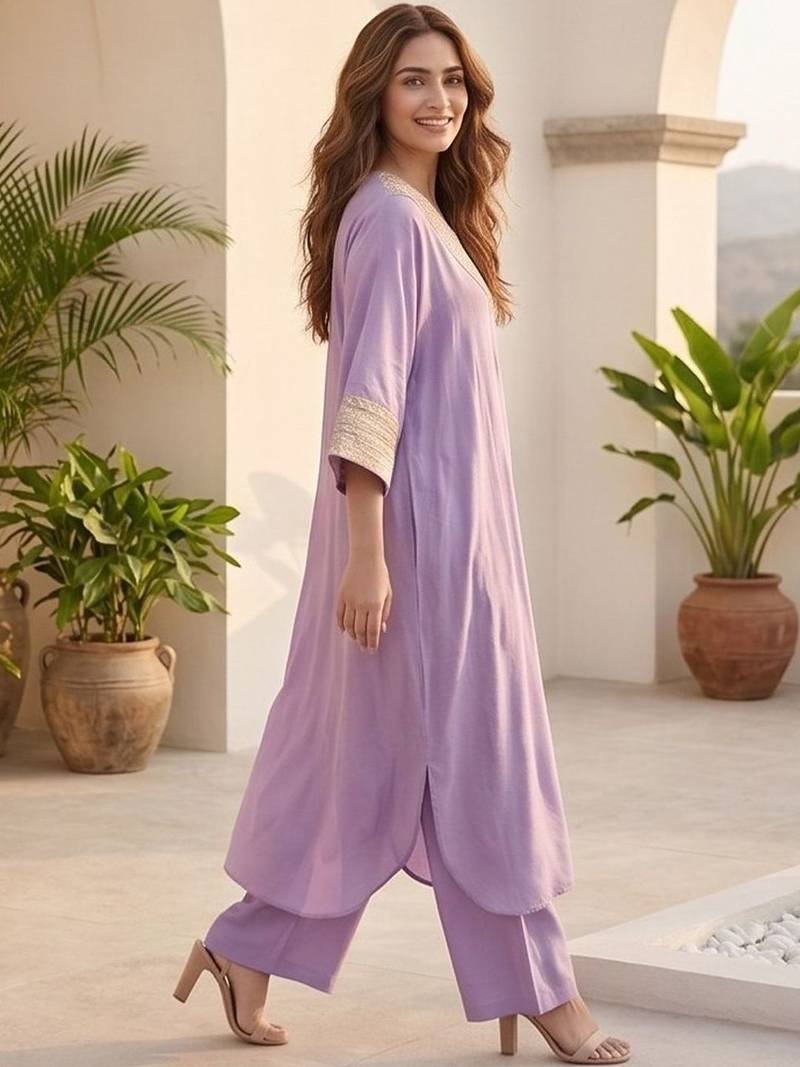 Women Embroidered Regular Thread Work Kurta with Palazzos