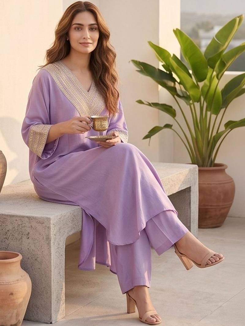 Women Embroidered Regular Thread Work Kurta with Palazzos