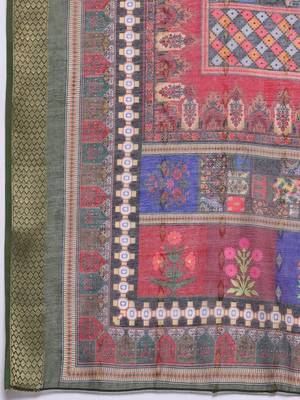 Floral Embroidered Notch Neck Mirror Work Straight Kurta With Trousers & Dupatta 4