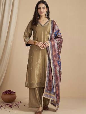 Women Ethnic Motifs Embroidered Regular Thread Work Kurta with Palazzos & With Dupatta 1