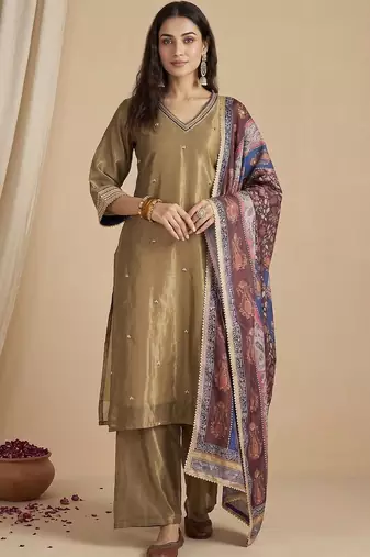 Women Ethnic Motifs Embroidered Regular Thread Work Kurta with Palazzos & With Dupatta
