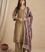 Women Ethnic Motifs Embroidered Regular Thread Work Kurta with Palazzos & With Dupatta