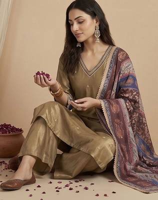 Women Ethnic Motifs Embroidered Regular Thread Work Kurta with Palazzos & With Dupatta 6