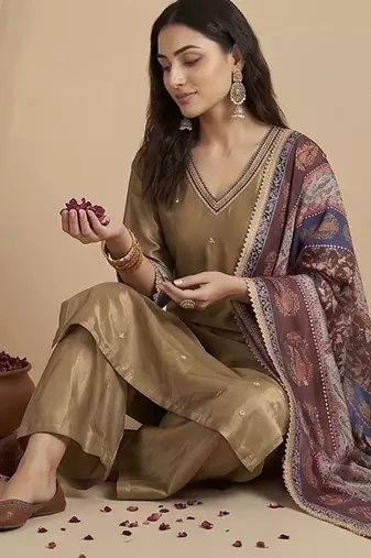 Women Ethnic Motifs Embroidered Regular Thread Work Kurta with Palazzos & With Dupatta