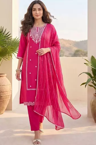 Women Ethnic Motifs Embroidered Regular Thread Work Kurta with Trousers & With Dupatta