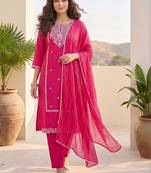 Women Ethnic Motifs Embroidered Regular Thread Work Kurta with Trousers & With Dupatta