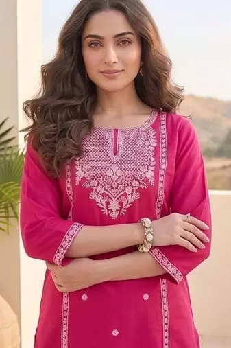 Women Ethnic Motifs Embroidered Regular Thread Work Kurta with Trousers & With Dupatta