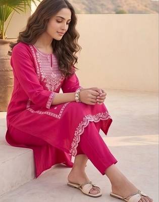 Women Ethnic Motifs Embroidered Regular Thread Work Kurta with Trousers & With Dupatta 5