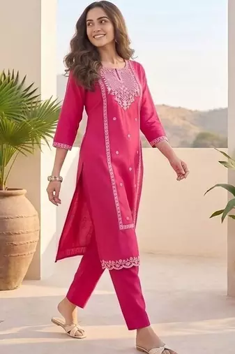 Women Ethnic Motifs Embroidered Regular Thread Work Kurta with Trousers & With Dupatta