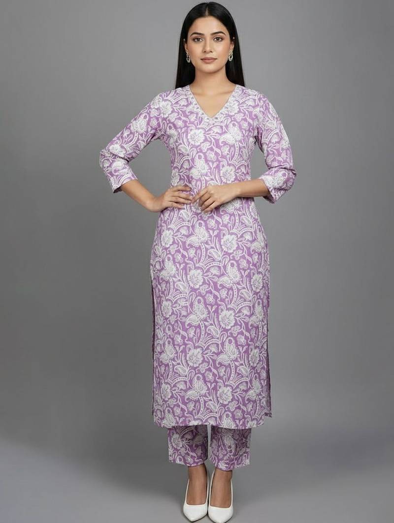 Women Floral Printed Regular  Cotton Kurta with Trousers & With Dupatta