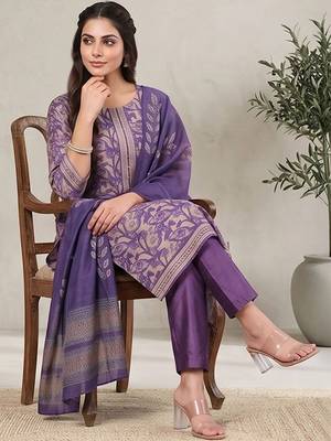 Women Ethnic Motifs Printed Regular Chanderi Silk Kurta with Trousers & With Dupatta 2