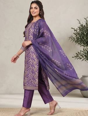 Women Ethnic Motifs Printed Regular Chanderi Silk Kurta with Trousers & With Dupatta 3