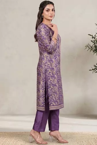 Women Ethnic Motifs Printed Regular Chanderi Silk Kurta with Trousers & With Dupatta