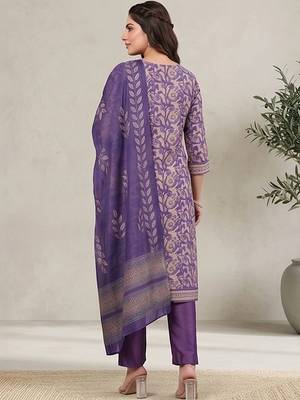 Women Ethnic Motifs Printed Regular Chanderi Silk Kurta with Trousers & With Dupatta 7