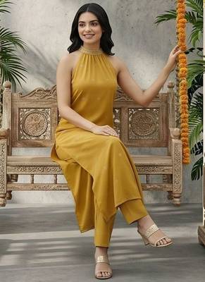 Women Ethnic Motifs Embroidered Regular Thread Work Silk Georgette Kurta with Trousers 1
