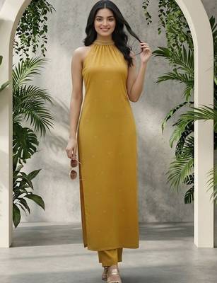 Women Ethnic Motifs Embroidered Regular Thread Work Silk Georgette Kurta with Trousers 2