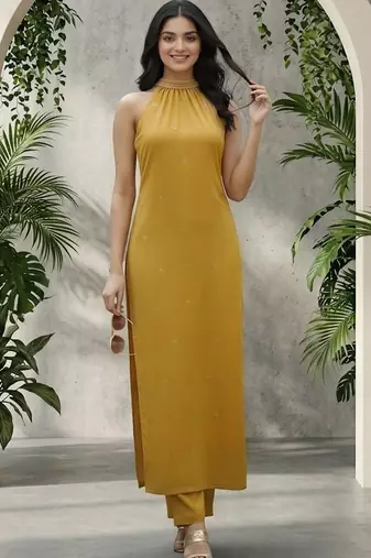 Women Ethnic Motifs Embroidered Regular Thread Work Silk Georgette Kurta with Trousers