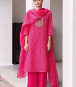 Women Ethnic Motifs Printed Regular Thread Work Kurta with Trousers & With Dupatta