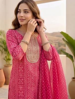Women Ethnic Motifs Printed Regular Thread Work Kurta with Trousers & With Dupatta 2