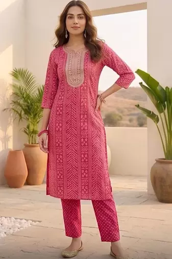 Women Ethnic Motifs Printed Regular Thread Work Kurta with Trousers & With Dupatta