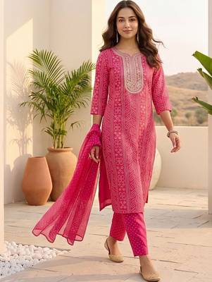 Women Ethnic Motifs Printed Regular Thread Work Kurta with Trousers & With Dupatta 6