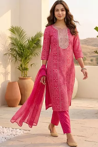 Women Ethnic Motifs Printed Regular Thread Work Kurta with Trousers & With Dupatta