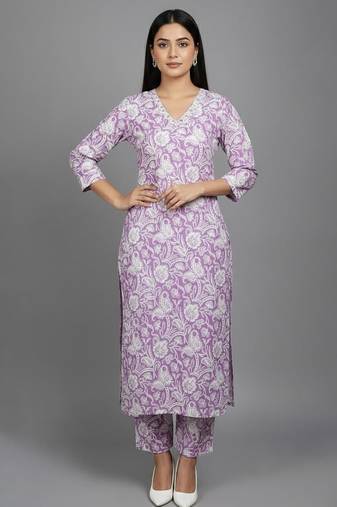 Women Floral Printed Regular  Cotton Kurta with Trousers & With Dupatta