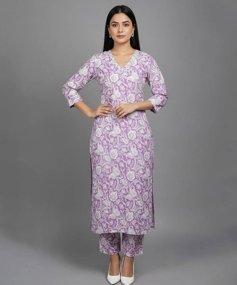 Women Floral Printed Regular  Cotton Kurta with Trousers & With Dupatta