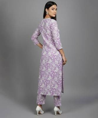 Women Floral Printed Regular  Cotton Kurta with Trousers & With Dupatta 4
