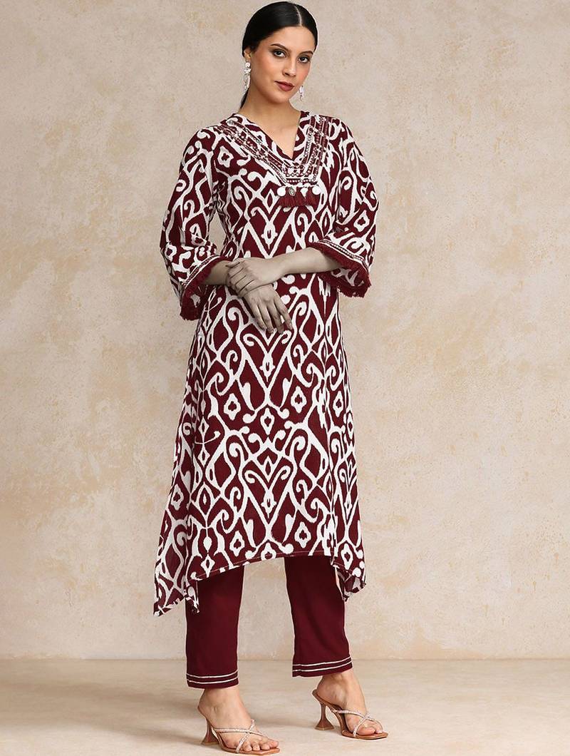 Floral Printed  Cotton Kurta with Trousers