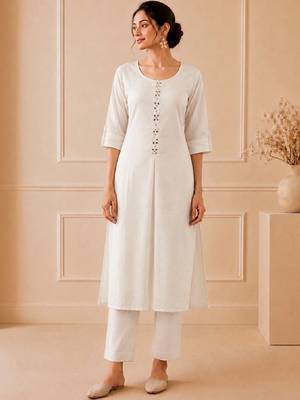 Women Regular Mirror Work Kurta with Trousers 1