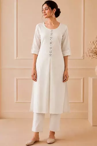 Women Regular Mirror Work Kurta with Trousers