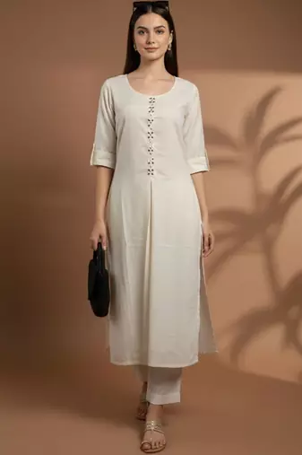 Women Regular Mirror Work Kurta with Trousers