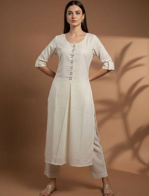 Women Regular Mirror Work Kurta with Trousers 5