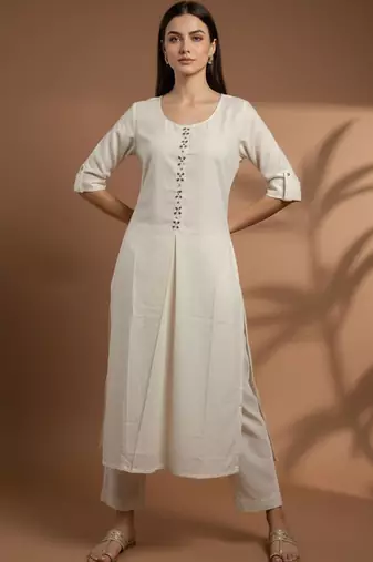 Women Regular Mirror Work Kurta with Trousers