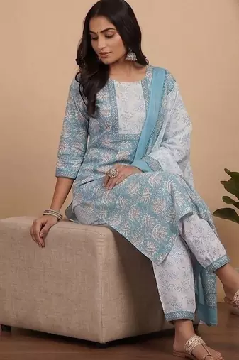 Women Floral Printed Regular Kurta with Patiala & With Dupatta