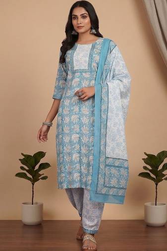 Women Floral Printed Regular Kurta with Patiala & With Dupatta