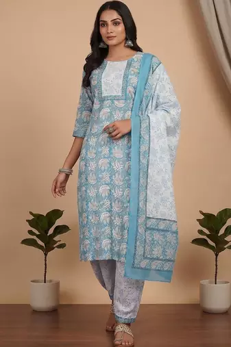 Women Floral Printed Regular Kurta with Patiala & With Dupatta