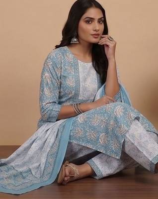 Women Floral Printed Regular Kurta with Patiala & With Dupatta 6
