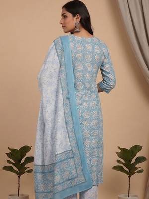 Women Floral Printed Regular Kurta with Patiala & With Dupatta 7