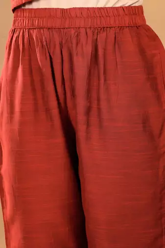 Maroon Floral Yoke Design Thread Work Straight Kurta With Trousers & Dupatta