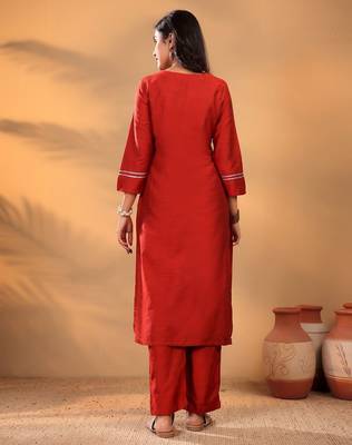 Maroon Floral Yoke Design Thread Work Straight Kurta With Trousers & Dupatta 7