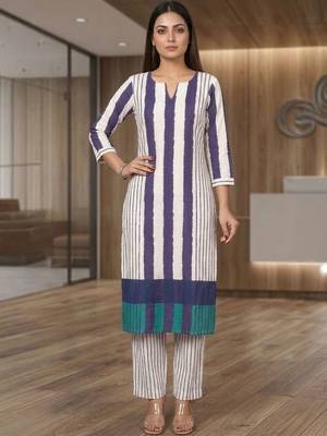 Women Striped Regular Kurta with Trousers 1