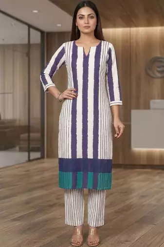 Women Striped Regular Kurta with Trousers