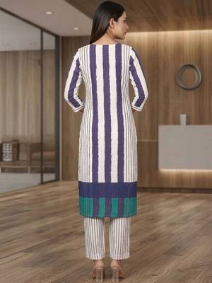 Women Striped Regular Kurta with Trousers 2