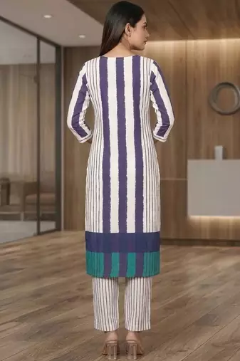 Women Striped Regular Kurta with Trousers